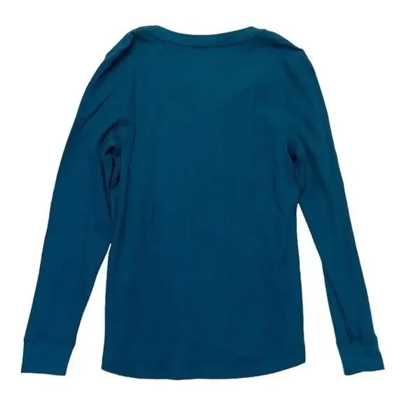 Natural Reflections Thermal Henley Top long sleeve Blue Coral waffle Size Large - Picture 3 of 6